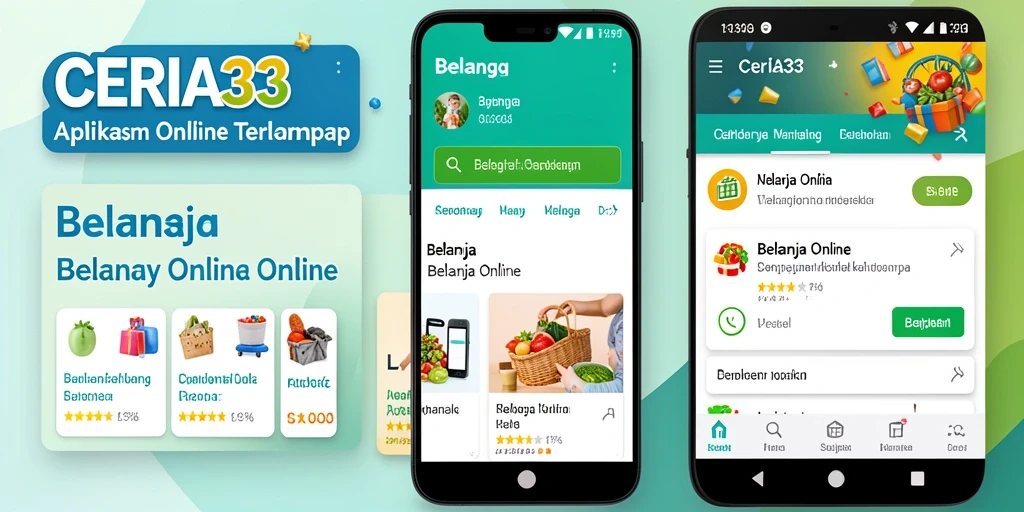 Tampilan antarmuka utama aplikasi CERIA33 dengan fitur belanja online.