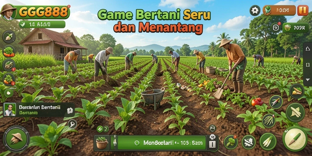 Screenshot GGG888 menampilkan taman yang subur dan antarmuka yang menarik.