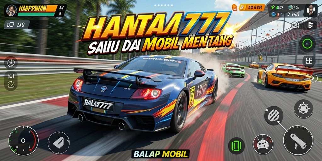 Antarmuka balap mobil yang dinamis dan menarik di HARAPAN777.