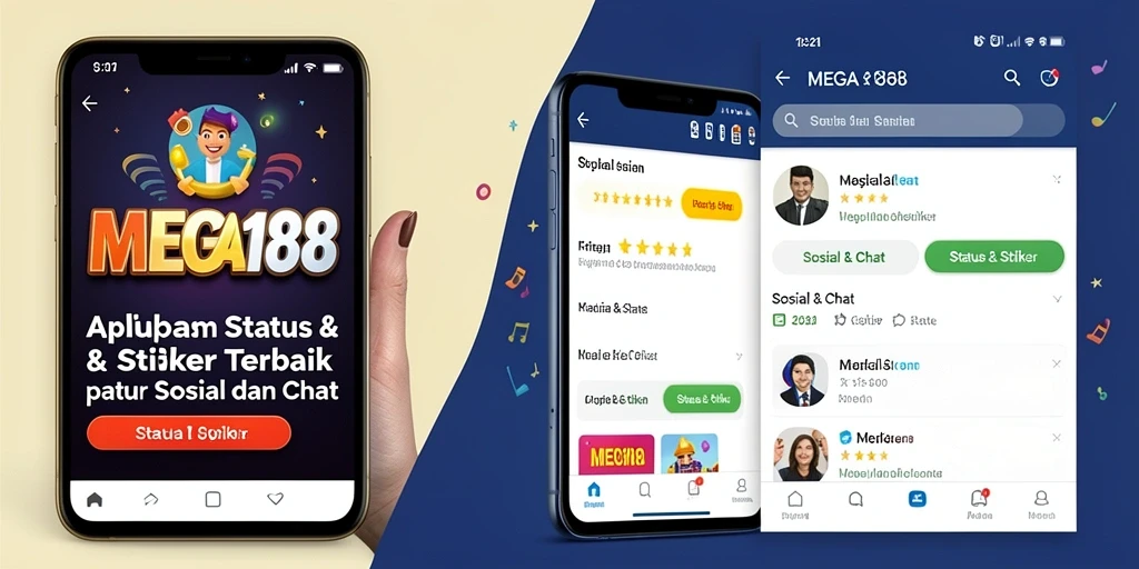 Antarmuka MEGA188 menampilkan beragam stiker menarik dan fungsionalitas yang mudah.
